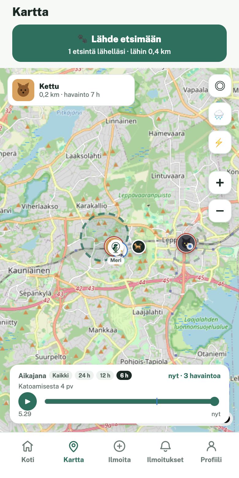 Kartta-näkymä: etsinnät lähelläsi