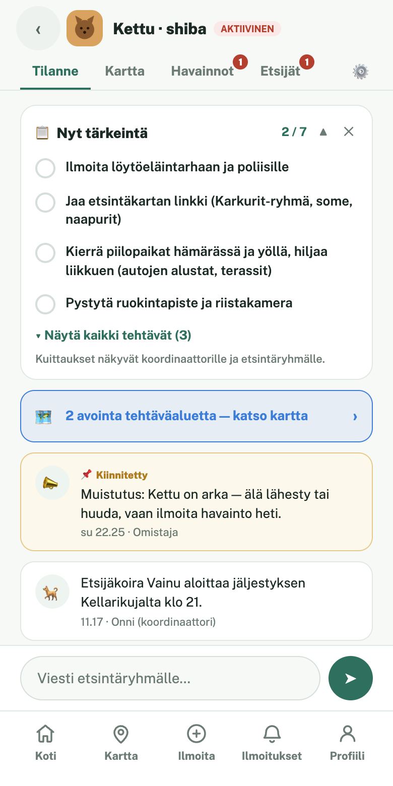 Tilanne-välilehti ja Nyt tärkeintä -lista